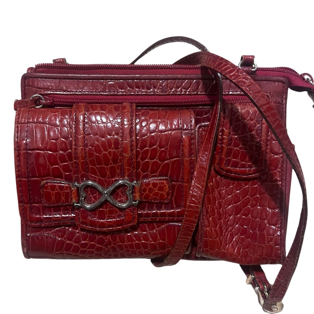 Brighton Red Moc Croc Leather Crossbody Organizer Bag